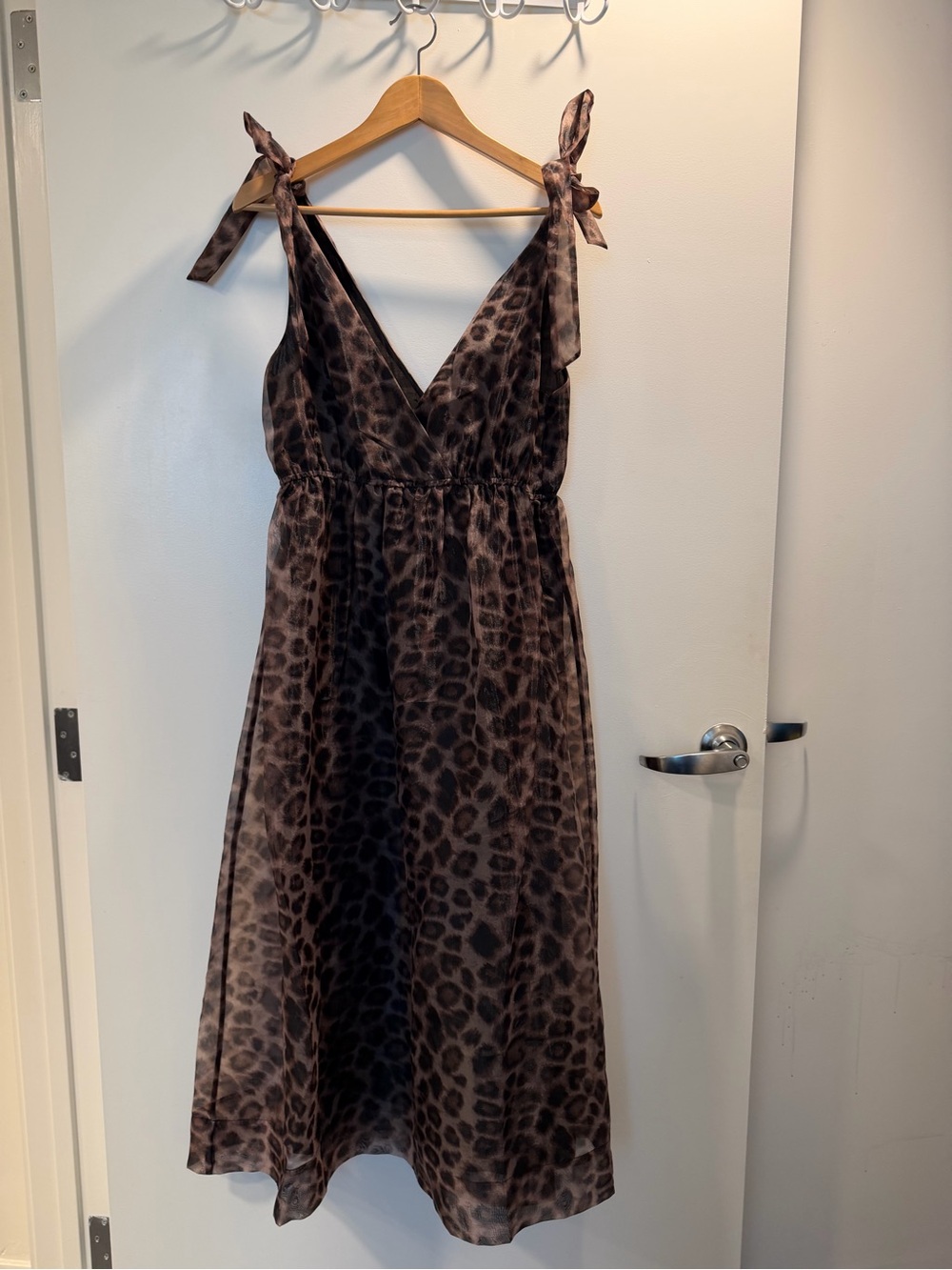 Anthropologie Brown Leopard Print Tie-Shoulder Midi Dress